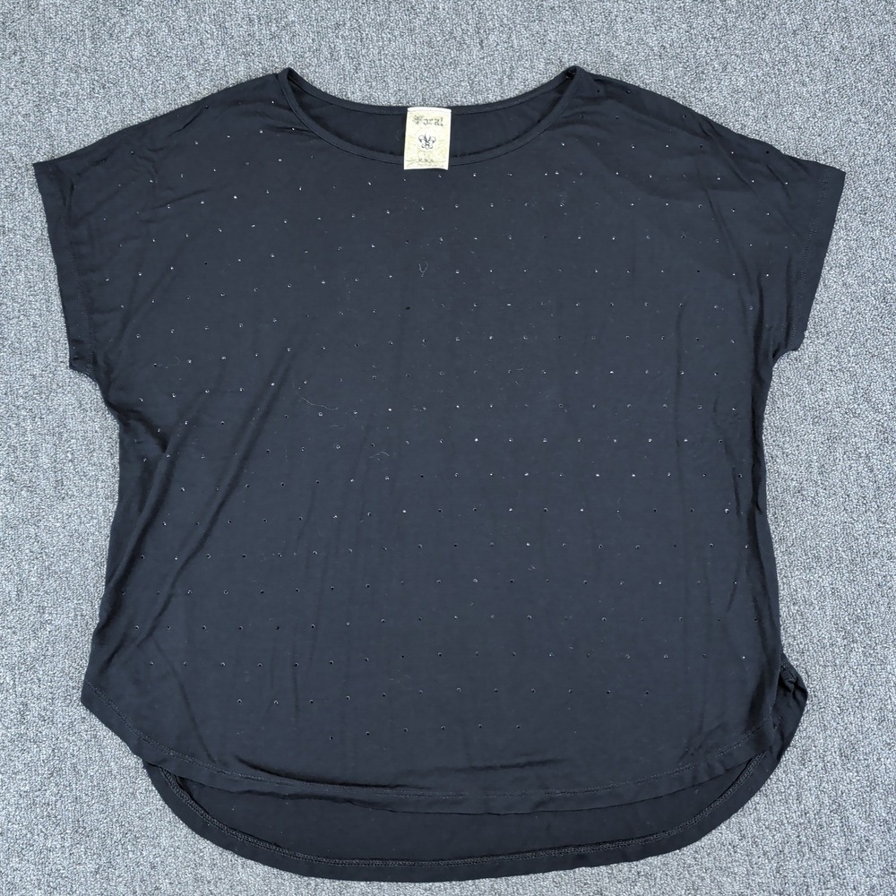 Vocal Y2K Rhinestone Embellished Scoop Neck Top Women XL Black Studded USA Made